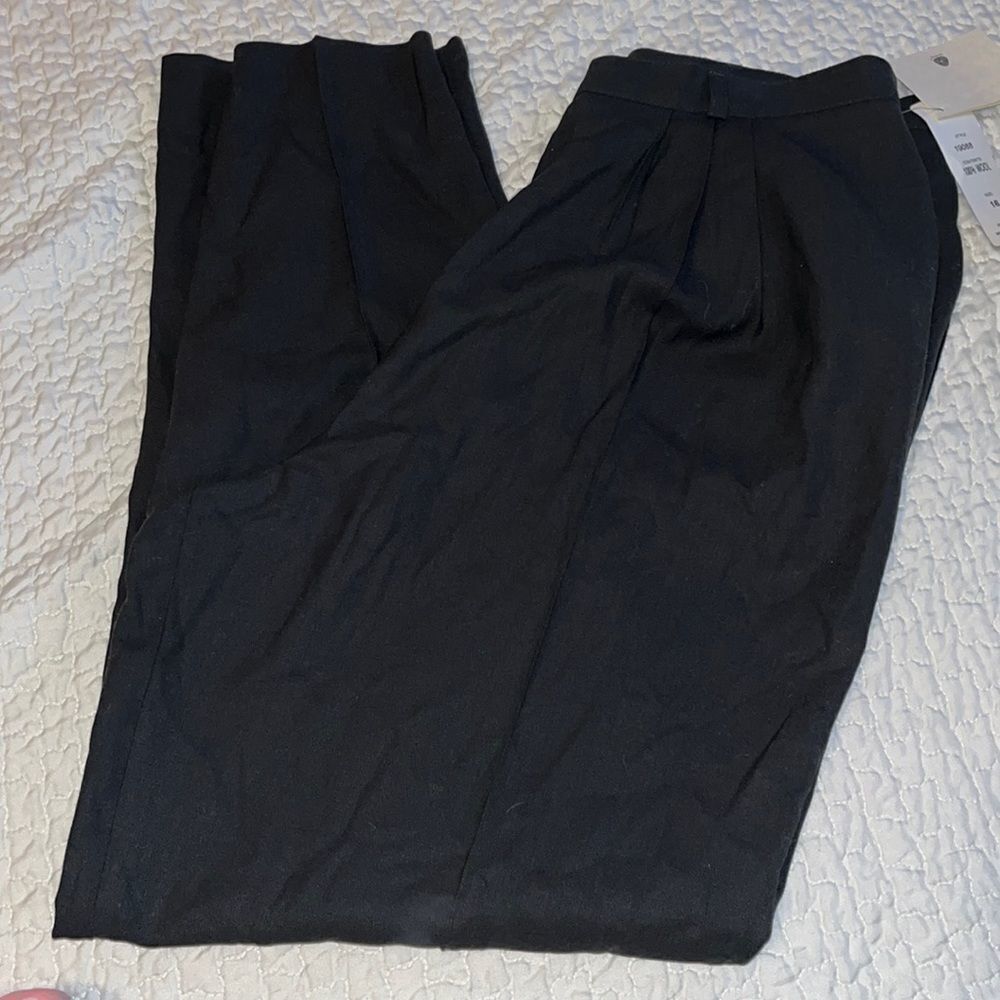 Alain Gerard Black 100% Wool Pleated High Waist Tapered Trousers Womens 16 NWT